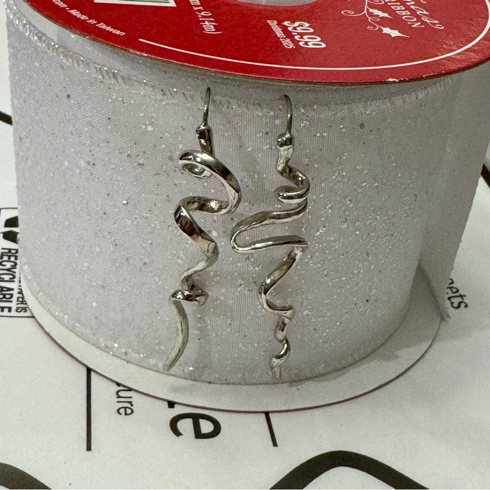 Silver Ribbon Drop Earrings NWOT